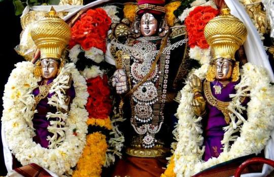 Holy Lord Venkateswara With Sridevi  And Bhoodevi
