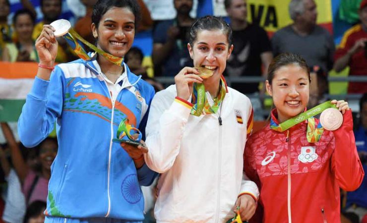 P V Sindhu With Other Medal Winners On The Rio Olympics Podium