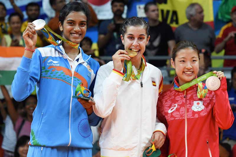 P V Sindhu With Other Medal Winners On The Rio Olympics Podium