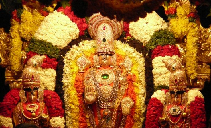 A-Fully-Decorated-Sri-Varu-With-Sri-Devi-And-Bhudevi-During-Teppotsavam