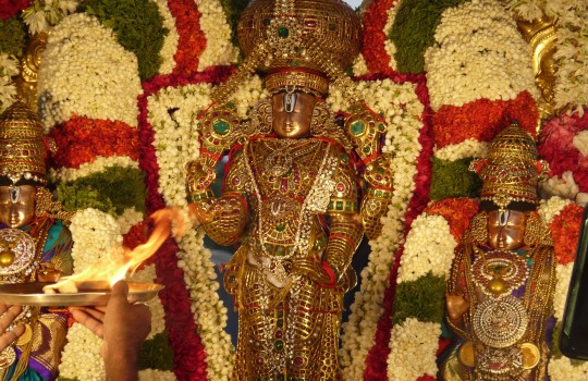 Sridevi Bhudevi Sametha Lord Malayappa (Sri Venkateswara) Swamy In Vajra Kavacham On Tirumala Hills