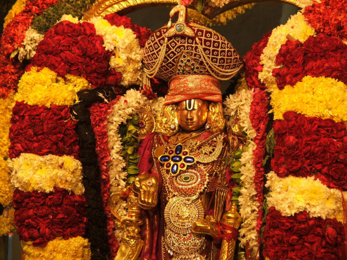 Lord Sri Venkateswara With Flower Garlands