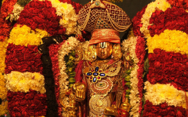 Lord Sri Venkateswara With Flower Garlands