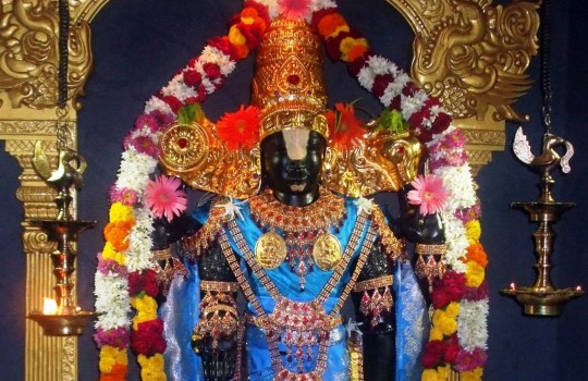 A Colorfully Dressed And Well-Decorated Lord Sri Vekateswara Idol