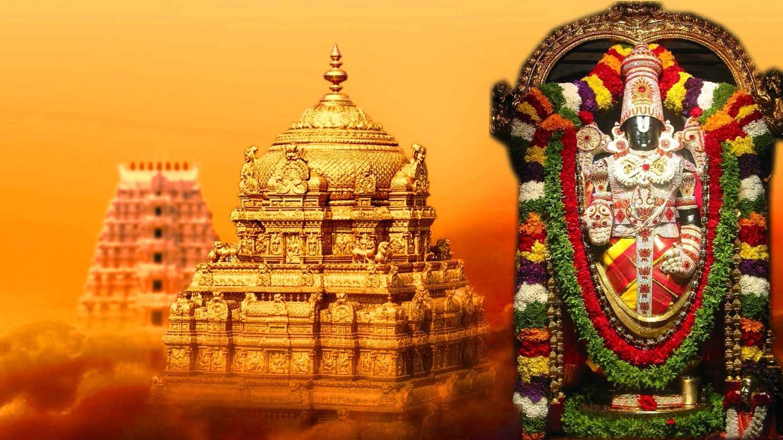 Lord Sri Venkateswara And The Golden Gopuram Of Tirumala Temple